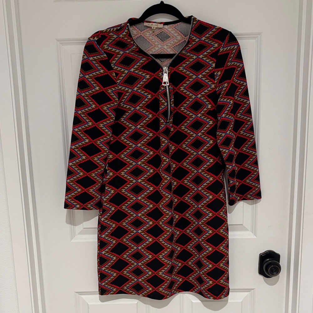Sublime Long Sleeve Geometric Dress - Black and Red